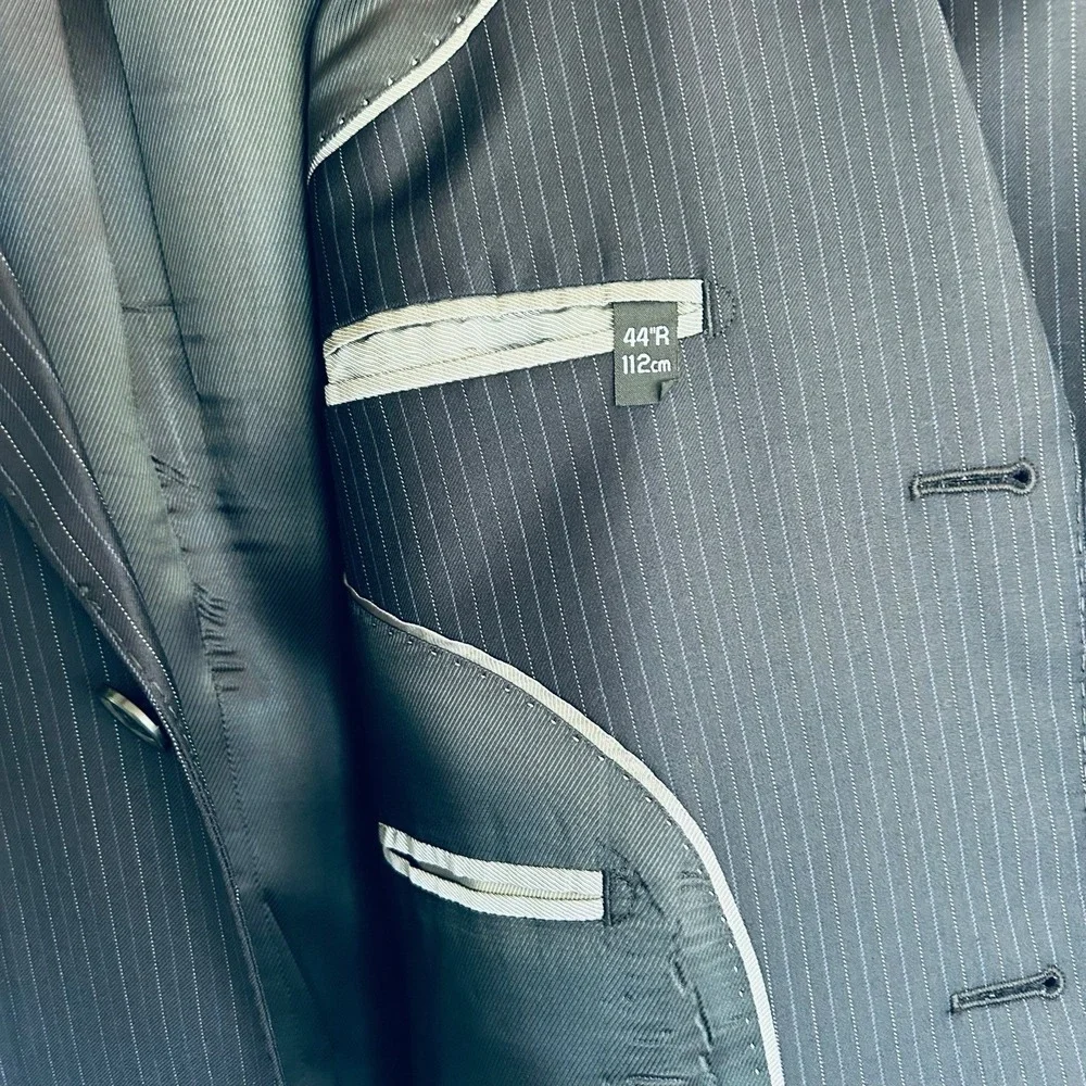 Polo Ralph Lauren Navy Blazer 44R Blue Gray Stripe Wool Reda Italy Double Vent